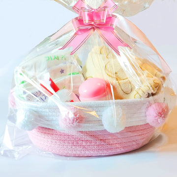 Rengaorise Empty Gift Basket Making Sets, Include Small Pink Woven Basket To Fill, Bag, Pull Bow And 45 Inch Ribbon, Diy Gift Ba