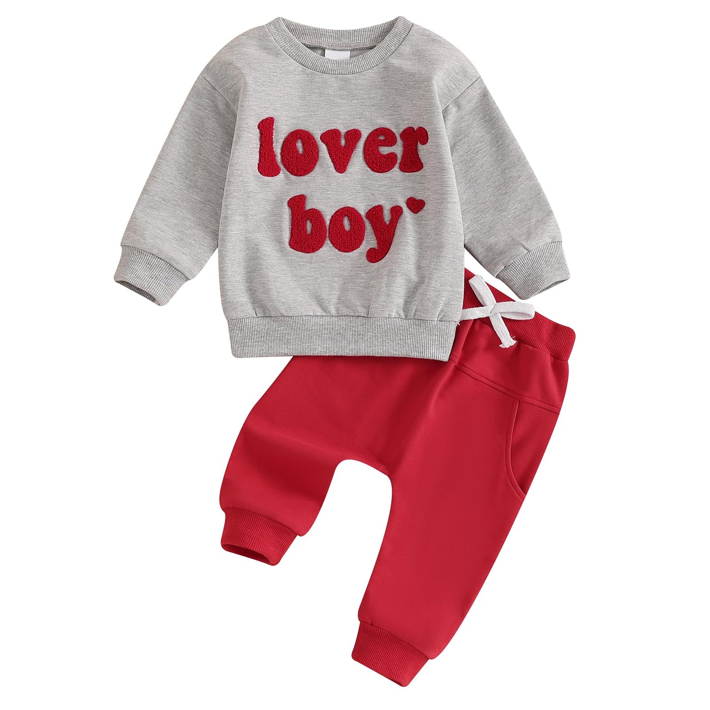 Ursobutegl Toddler Baby Boy Valentine'S Day Outfit Lover Boy Embroidery Letter Sweatshirt Pullover Tops Jogger Pants Clothes (Gr