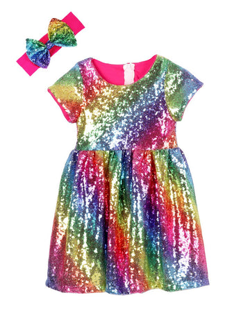 Cilucu Flower Girl Dress Baby Toddlers Sequin Dress Kids Party Dress Bridesmaid Wedding Gown Birthday Dress Hot Pink Rainbow 7T-