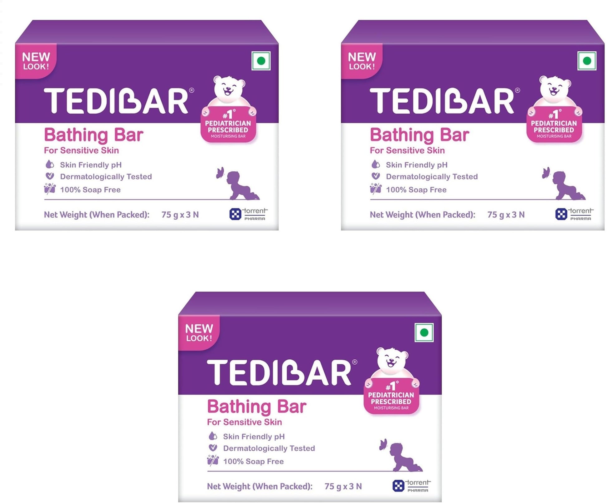 Tedibar Moisturising Baby Bathing Bar (75Gx3) With Skin Friendly Ph|100% Soap Free|Dermatologically Tested X Pack Of 3