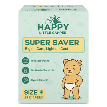 Happy Little Camper Super Saver Diapers, Size 4, 25 Count | Budget-Friendly Disposable Baby Diapers for Sensitive Skin | Hypoall