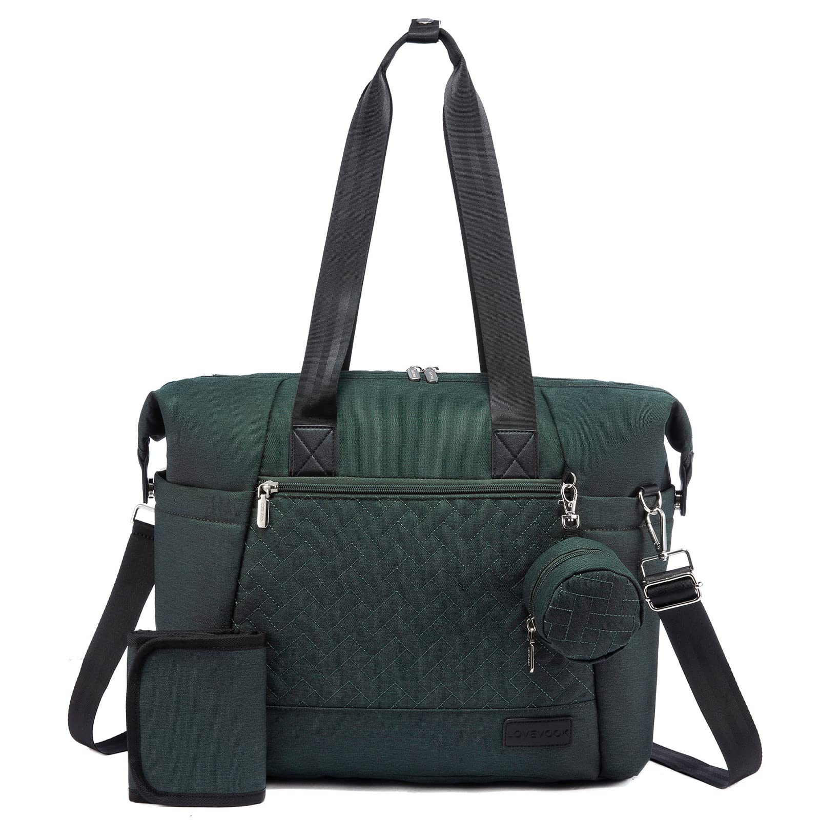 Lovevook Diaper Bag Tote, Large Baby Tote Bag, Travel Diaper Tote For Mom And Dad With Changing Pad And First Aid Bag,Green