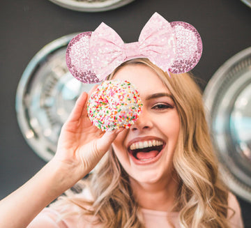 Eisyaa Minnie Ears Headbands, Sequin Mouse Ears With Pink Bow Glitter Party Princess Decoration Cosplay Costume
