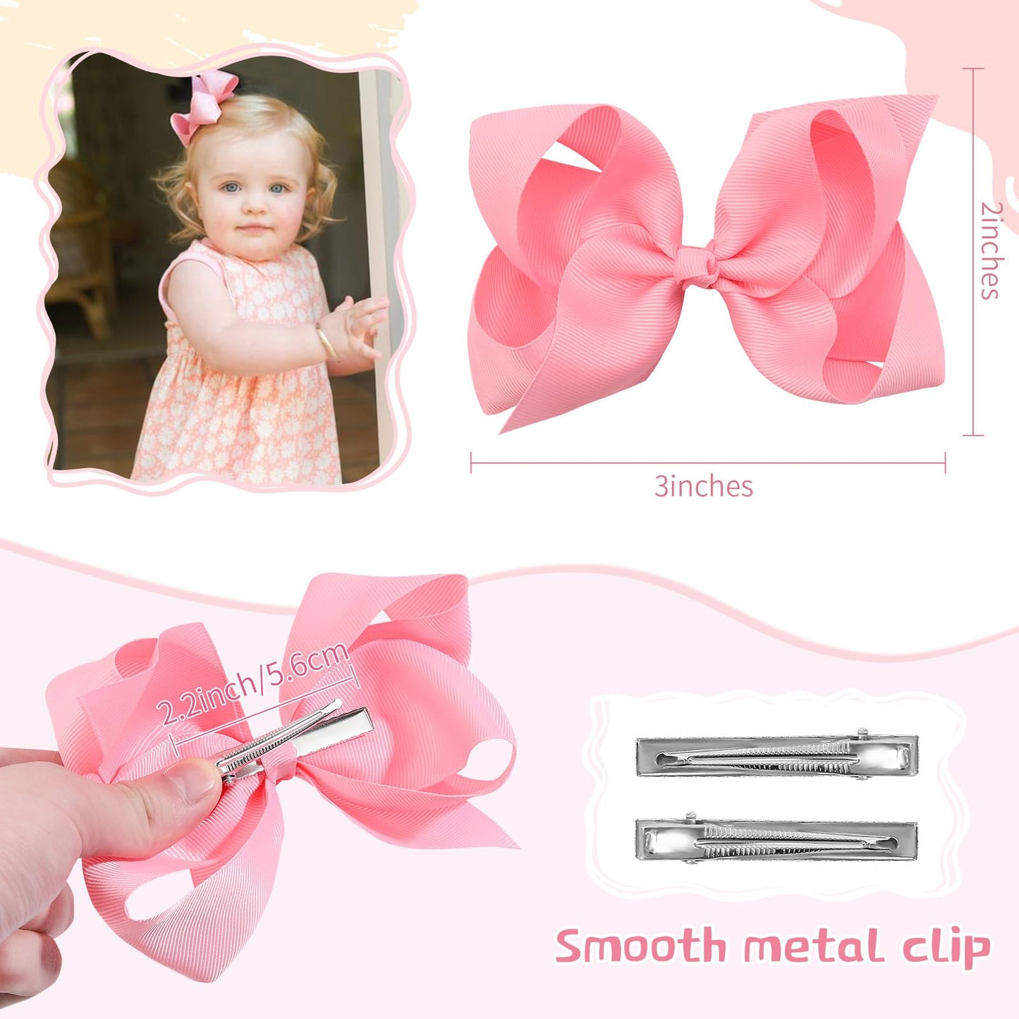 Oaoleer 30 Colors Grosgrain Ribbon Hair Accessories - 3 Inch Bows, Clips, Barrettes, And Alligator Clips For Girls, Toddlers, Ki