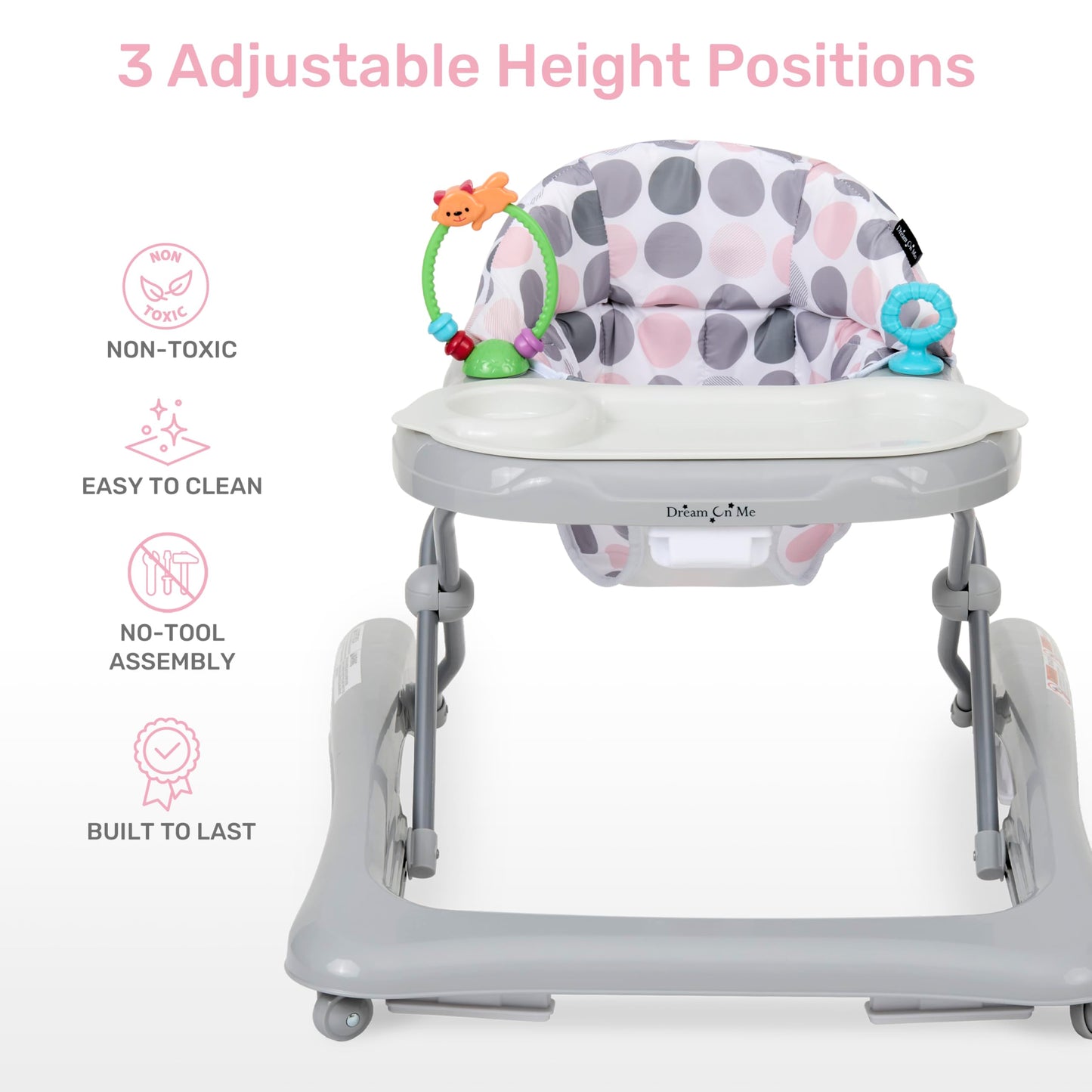 Dream On Me Mia Foldable Baby Walker In Grey