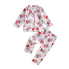Kavousa Toddler Baby Girl Valentines Day Pajamas Heart&Bow Print Button Down Shirt + Pants Little Kids Girls Silk Pajama Set (Pi