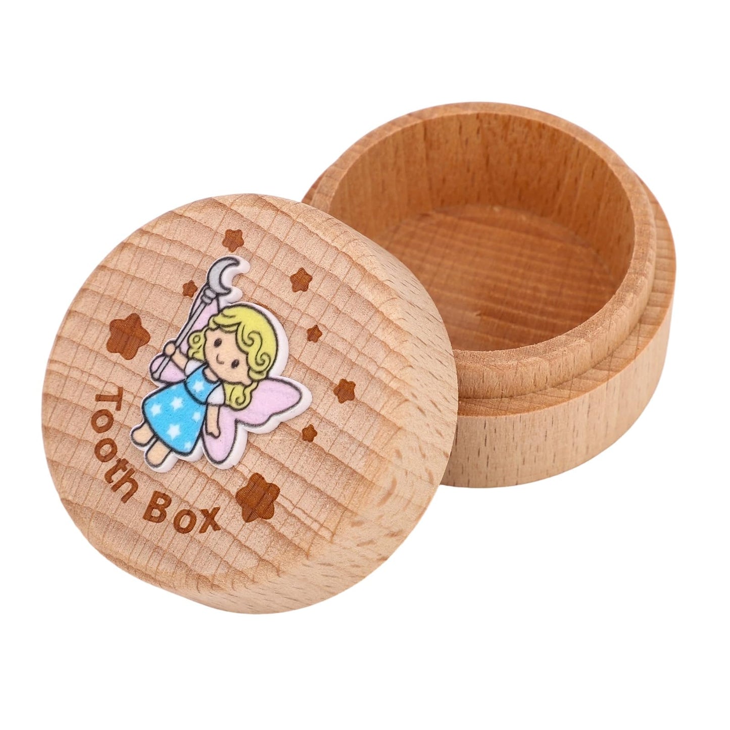 PEUTIER Baby Tooth Fairy Box, 3D Carved Wooden Keepsake Storage Holder Container Savers for Lost Teeth for Boys & Girls Kids Den