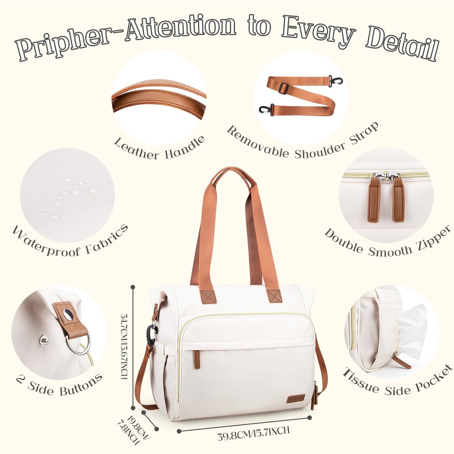 Pripher 4 In 1 Diaper Bag Backpack, Diaper Bag Backpack For Baby, Travel Diaper Bag Converts Into Backpack With Shoulder Straps,