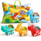 PLUSPOINT Cute Dinosaur Toy Cars with Jungle Playmat  Fantastic Creature Vehicle Set with Storage Bag, Pretend Play Travel Toys