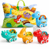 PLUSPOINT Cute Dinosaur Toy Cars with Jungle Playmat  Fantastic Creature Vehicle Set with Storage Bag, Pretend Play Travel Toys
