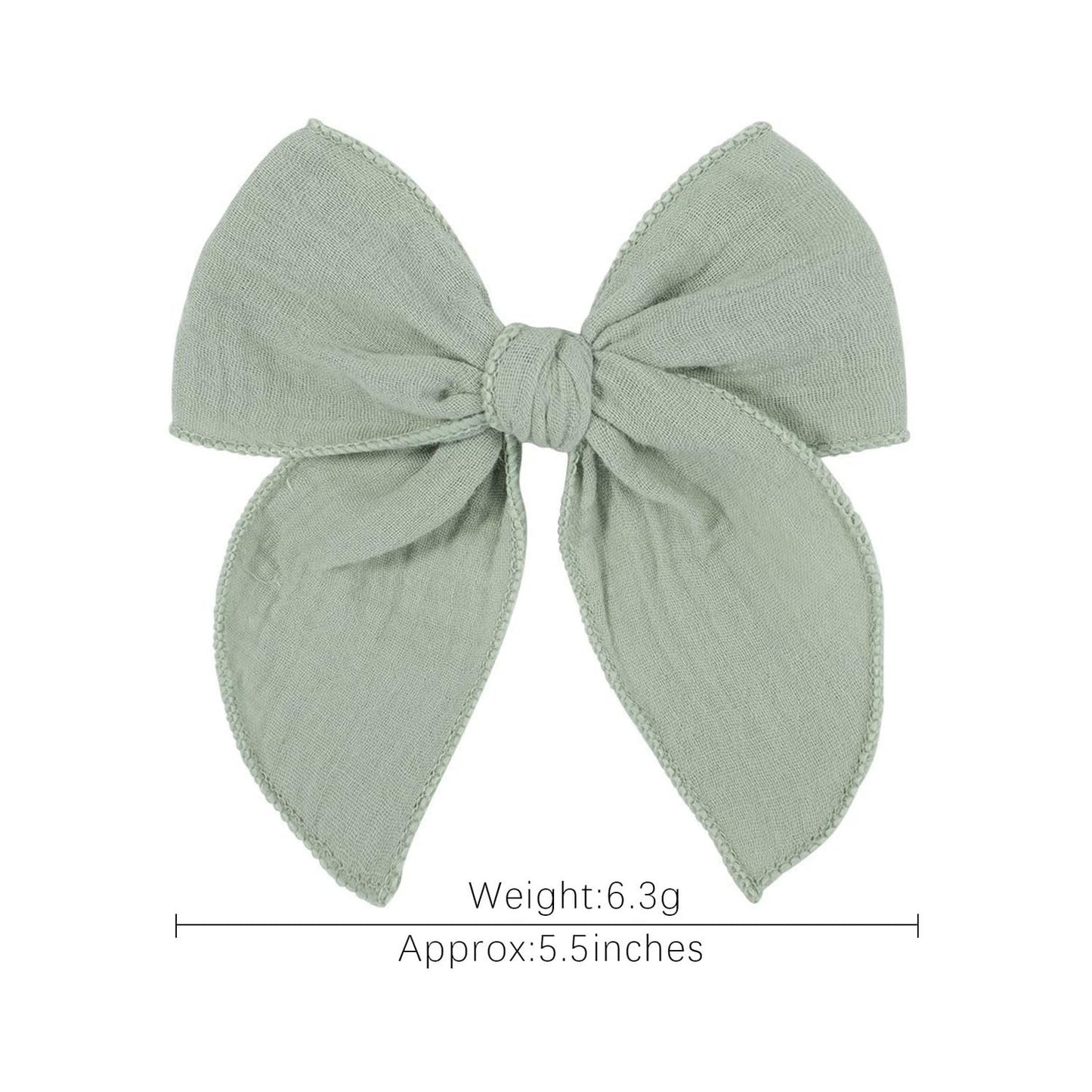 5.5 Inch Light Green Fable Hair Bow: Handmade Linen Cotton Hair Clip For Girls - 1 Pcs