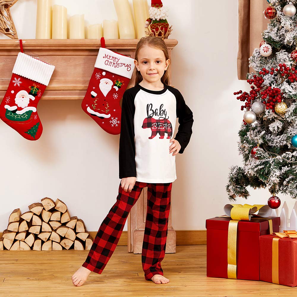 Iffei Matching Family Pajamas Sets Christmas Pj'S With Bear Printed Tee And Plaid Bottom Loungewear 9-12M