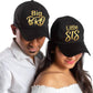 Sibling Caps Set, Big Bro And Little Sis Black Hats With Gold Text