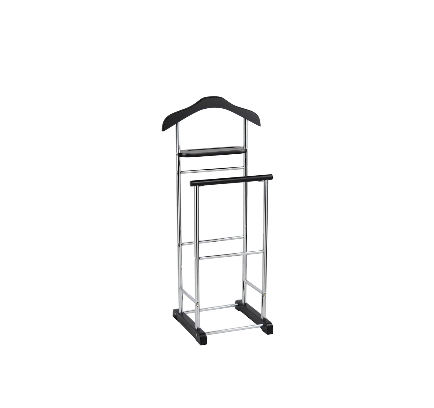 Proman Product Vl17028 With Wooden Hanger, Tray & Trouser Bar Valet Stand, Black
