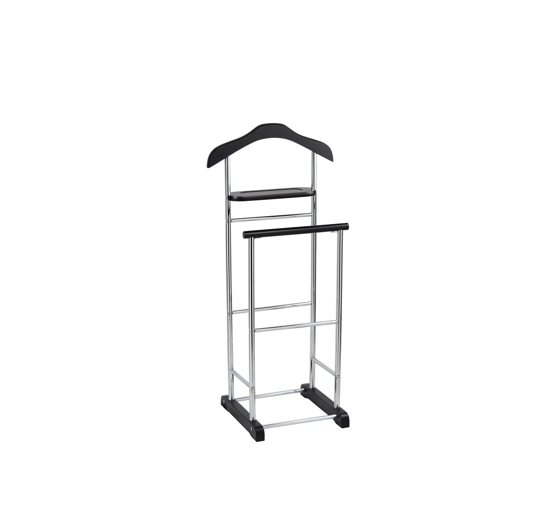Proman Product Vl17028 With Wooden Hanger, Tray & Trouser Bar Valet Stand, Black