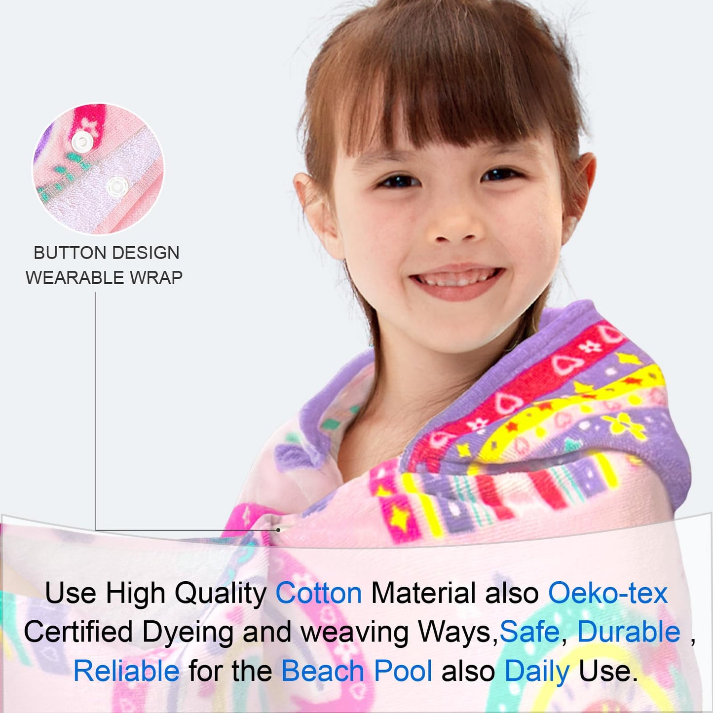 Voova & Movas Hooded Towels For Kids 3-10Years, 30''X50, Soft | Thick | 100% Cotton | Absorbent Towel Wrap For Girls, Perfect Fo