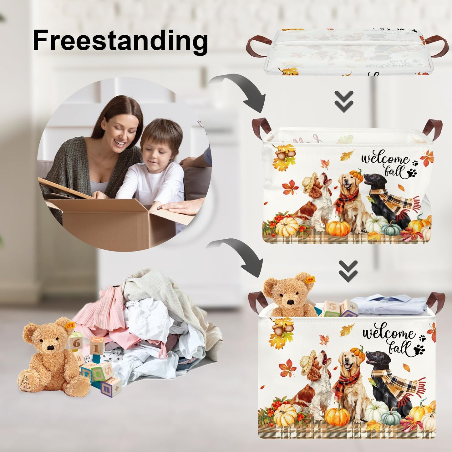 Clastyle Thanksgiving Autumn Harvest Dogs Basket Pickup Truck Sunflower Pumpkin Fall Gift Basket Large Brown Buffalo Plaid Stora