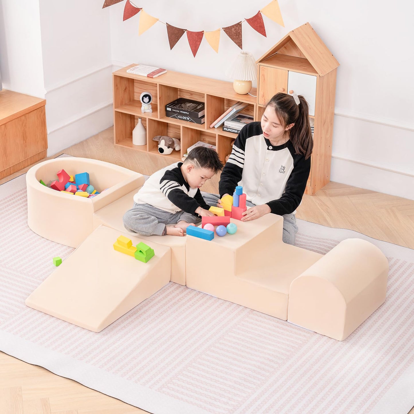 Tiita Foam Climbing Blocks With Small Ball Pit Playground For Baby, Climb And Crawl Playset 5-Piece - Indoor Soft Play Climber F