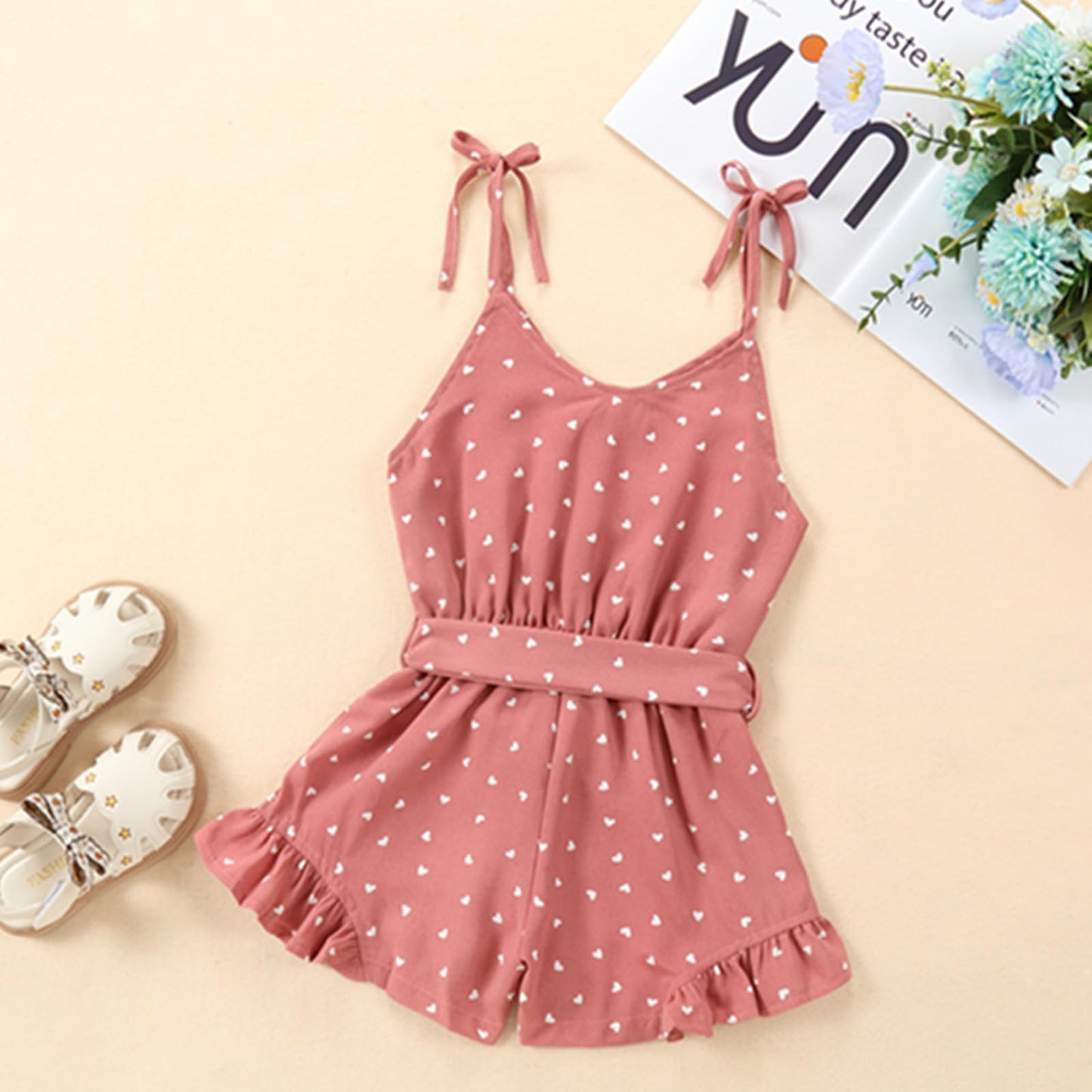 3T Girl Clothes Toddler Baby Girls Strap Sleeveless One Piece Halter Romper Summer Jumpsuit, Pink Heart 3-4T/110Cm