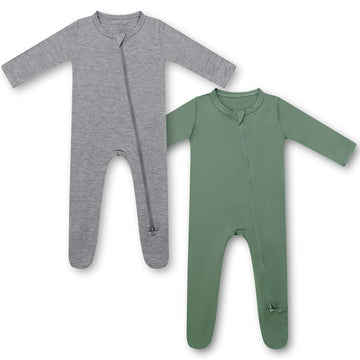 Hapiu Bamboo Baby Footed Pajama, 2-Pack, Light Heather Greydark Forest Green, 6-12 Months