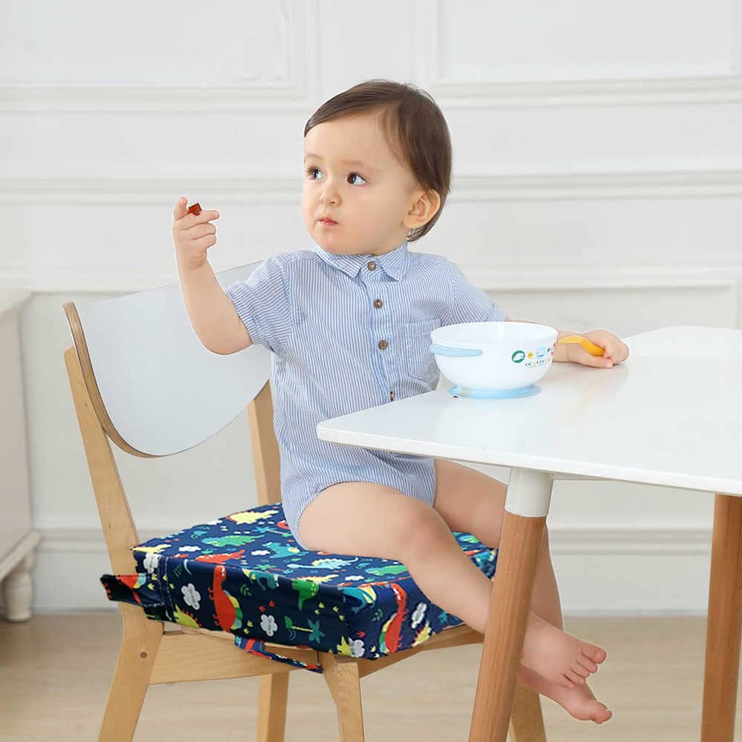 Taeku Booster Seat For Dining Table, Portable Kids Toddler Booster Chair Increasing Cushion Cartoon Seat Pad With 2 Safety Buckl