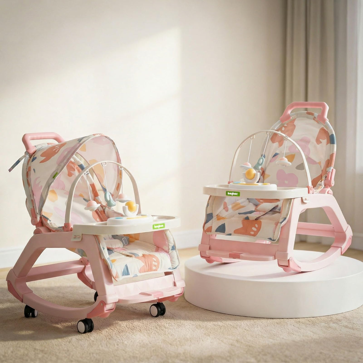 Baybee Baby Rocker & Bouncer Chair For 03 Years | Baby Feeding Chair With Push Rocker Mode, Adjustable Canopy, Hanging Toys, 36