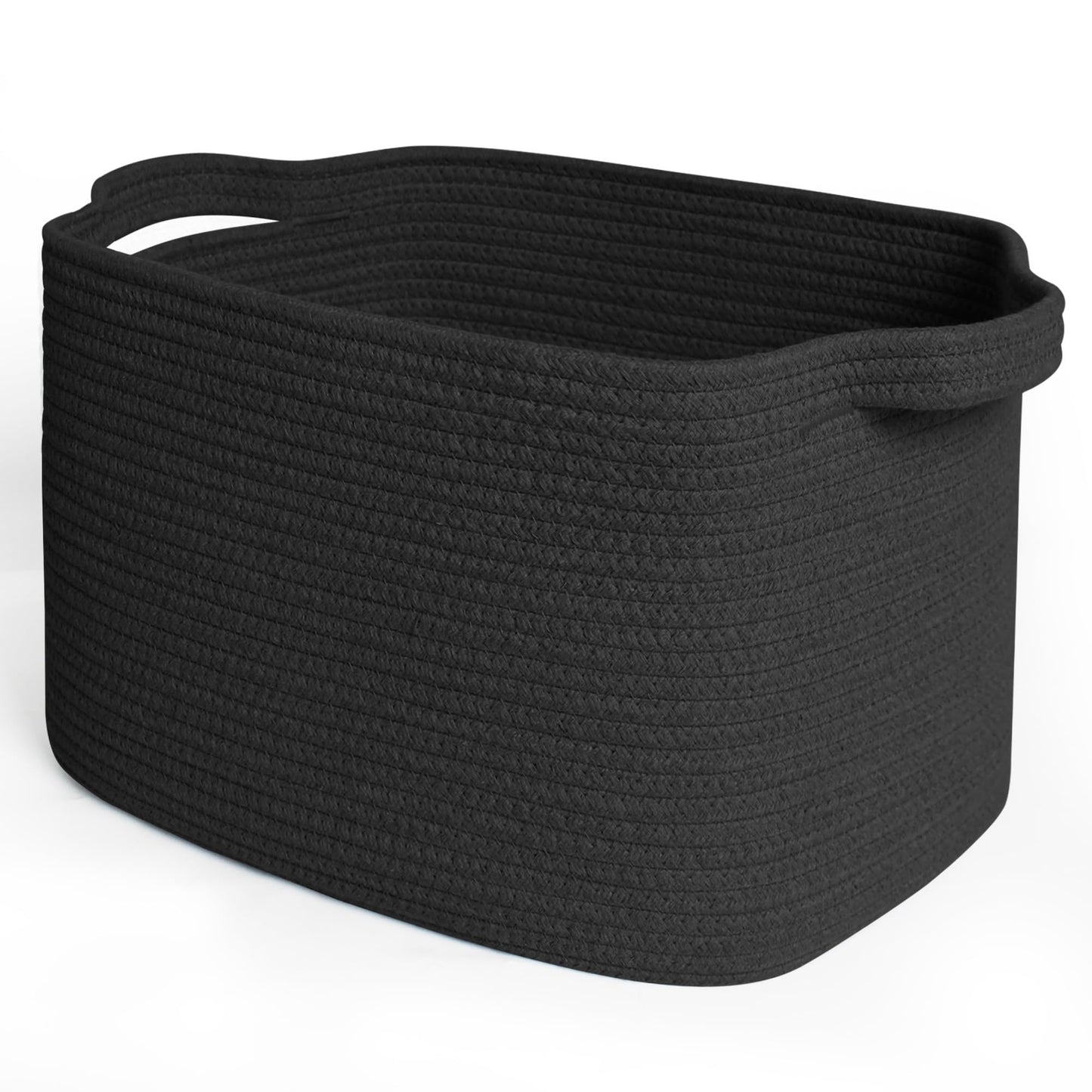 MEGASKET Black Woven Storage Basket - 15x9x11 Cotton Rope Basket for Organizing Shoes, Toys, Books, Towels, Rectangular Decorati