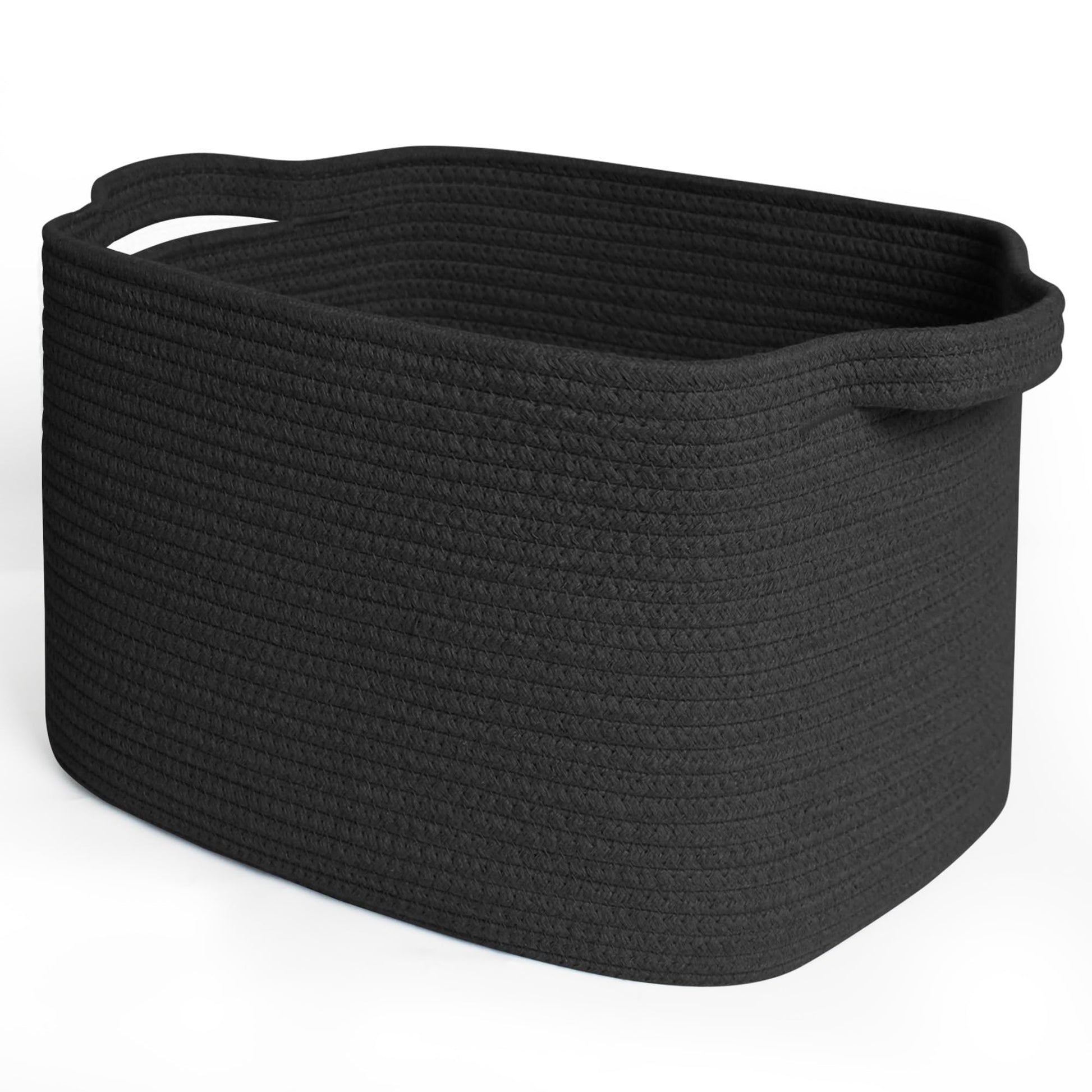 MEGASKET Black Woven Storage Basket - 15x9x11 Cotton Rope Basket for Organizing Shoes, Toys, Books, Towels, Rectangular Decorati