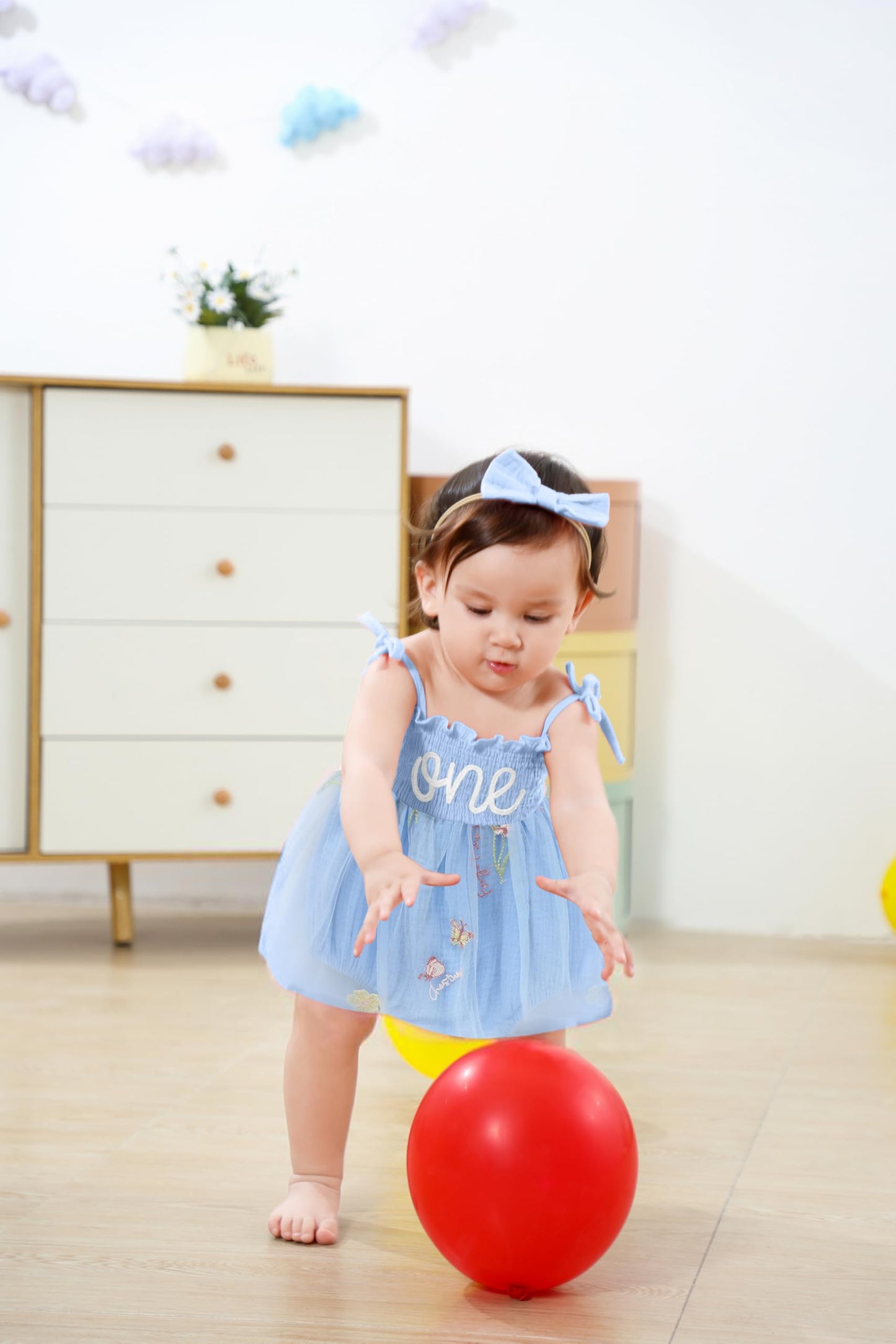 Titkkop Baby Girl 1St Birthday Clothes One Year Old Tulle Romper Sleeveless Bodysuit Cake Smash Outfits(Blue3,9-12M)