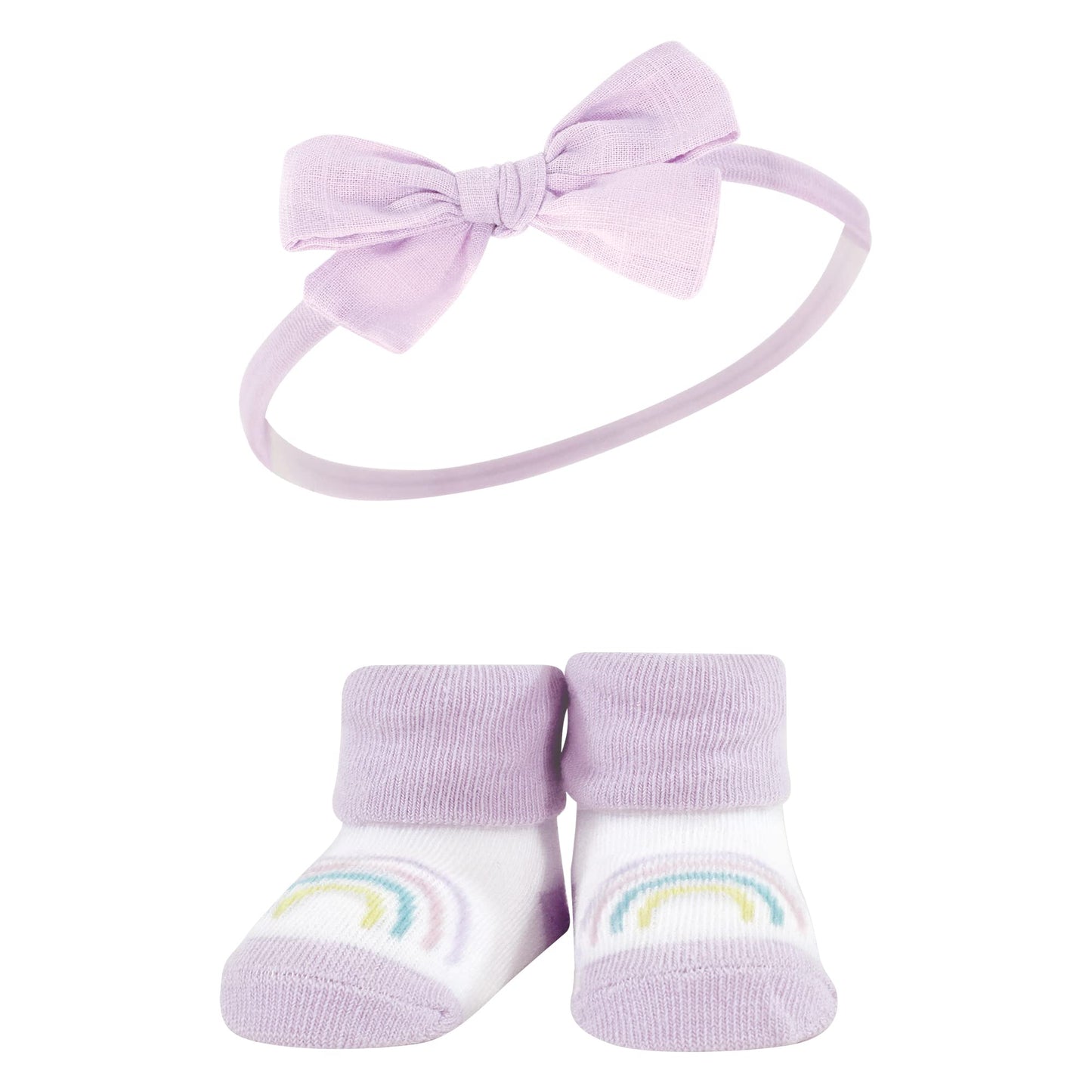 Hudson Baby Baby Girls' Headband And Socks Giftset, Purple Mint Rainbow, One Size