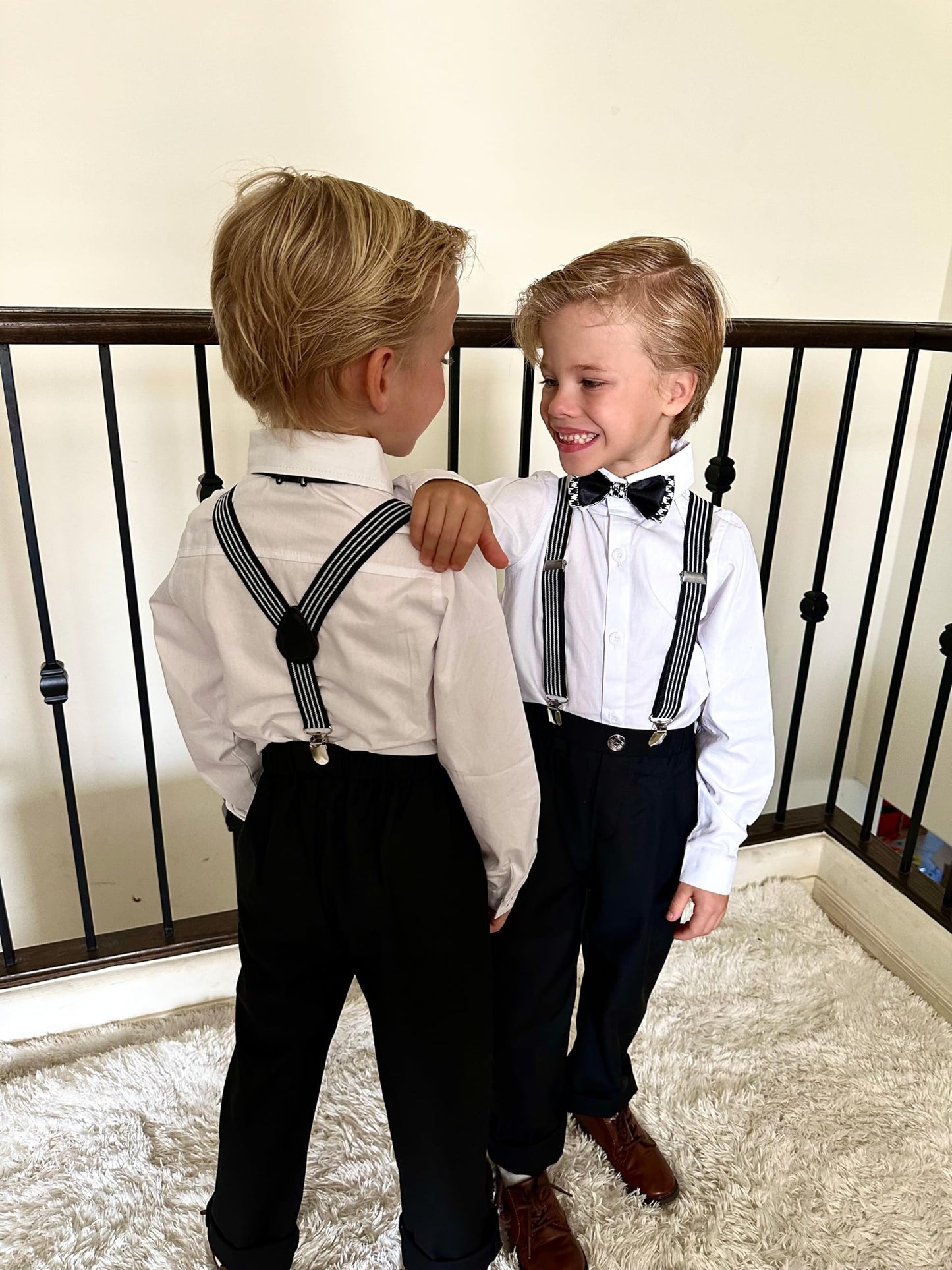 Volunboy Baby Boys Clothes Set Toddler Wedding Gentlemen Ring Bearer Suits Long Sleeve Bowtie Suspenders Pants Formal Outfits (W