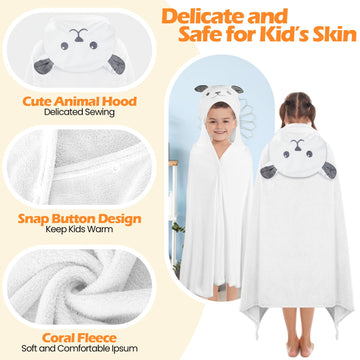 Preboun 2 Pcs Kid Hooded Bath Towel Toddler Towel 27.5 X 55'' Large Hooded Towel For Kids 3-10 Yrs Wrap Bathrobe Boy Girl(White,