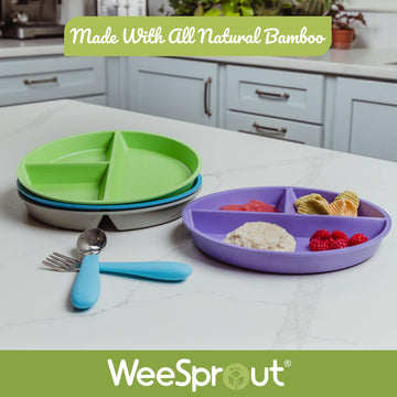 Weesprout Divided Bamboo Plates For Kids, Kids Plates Made With Food Grade Natural Bamboo, Divided Design For Picky Eaters, Kid-