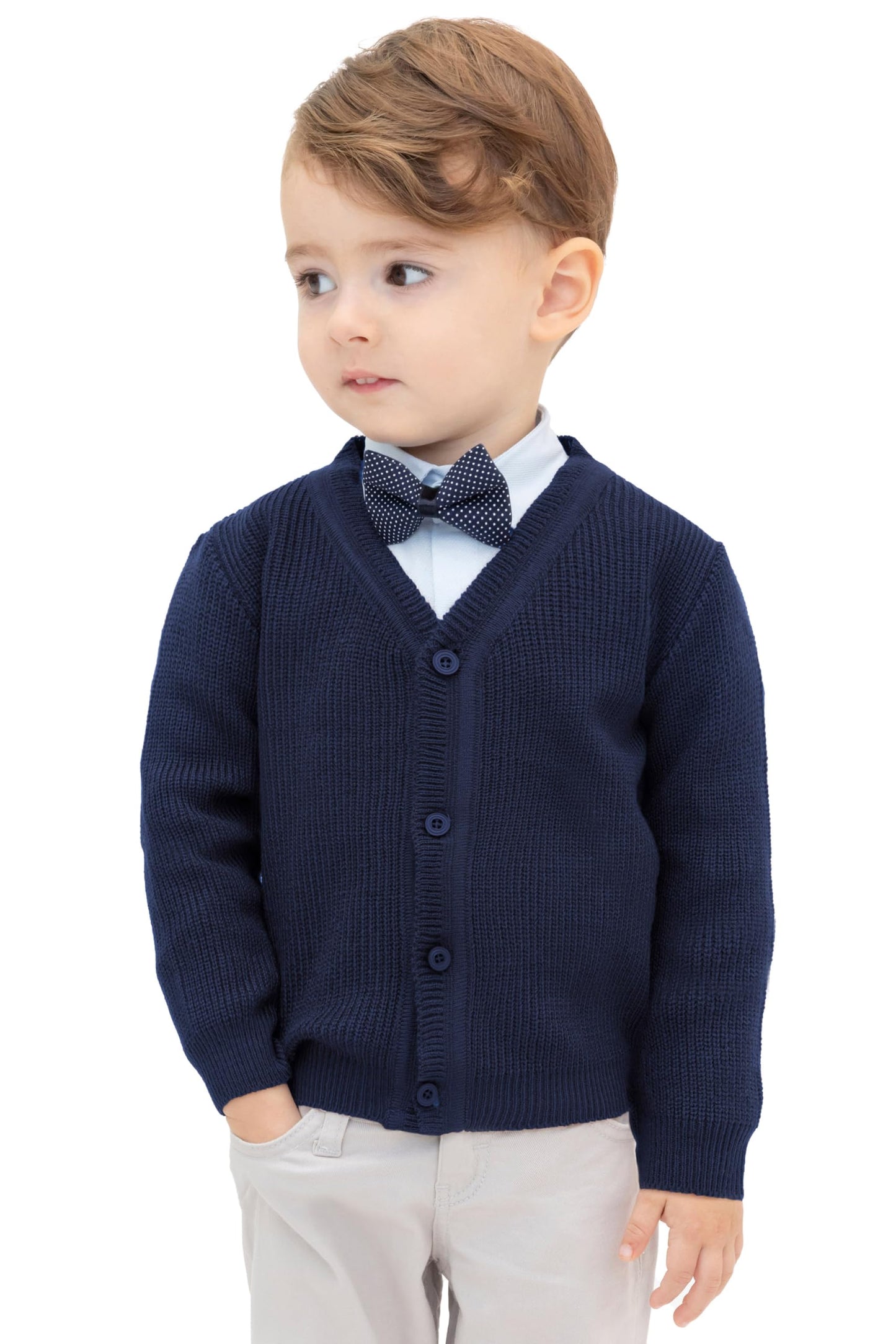 Lilax Baby Boys Basic Long Sleeve V-Neck Classic Knit Cardigan Sweater (Navy, 9-12 Months)