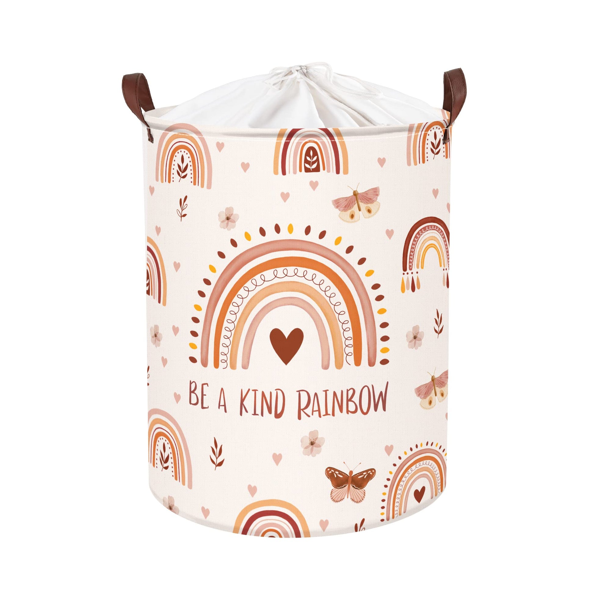 Clastyle 63L Boho Rainbow Laundry Basket For Girl Heart Butterfly Pink Kids Dirty Clothes Nursery Hamper Large Clothes Toys Stor