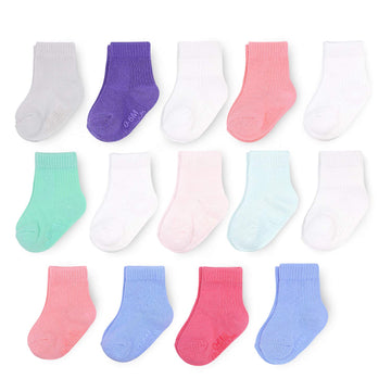 Fruit Of The Loom Baby 14-Pack Grow & Fit Flex Zones Cotton Stretch Socks - Unisex, Girls, Boys (4-5 Years, Pink)