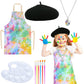 Matiniy 5 Pcs Artist Costume Accessories Set Black Beret Hat,Colorful Footprint Apron,Painting Brush and Drawing Board Set (Tie-