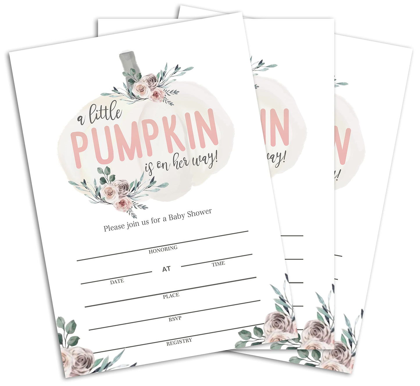 Yuansail Baby Shower Invitation Cards, Pumpkin Fill In Invites Cards, 25 Cards And Envelopes - (Bb004-Yaoqing)