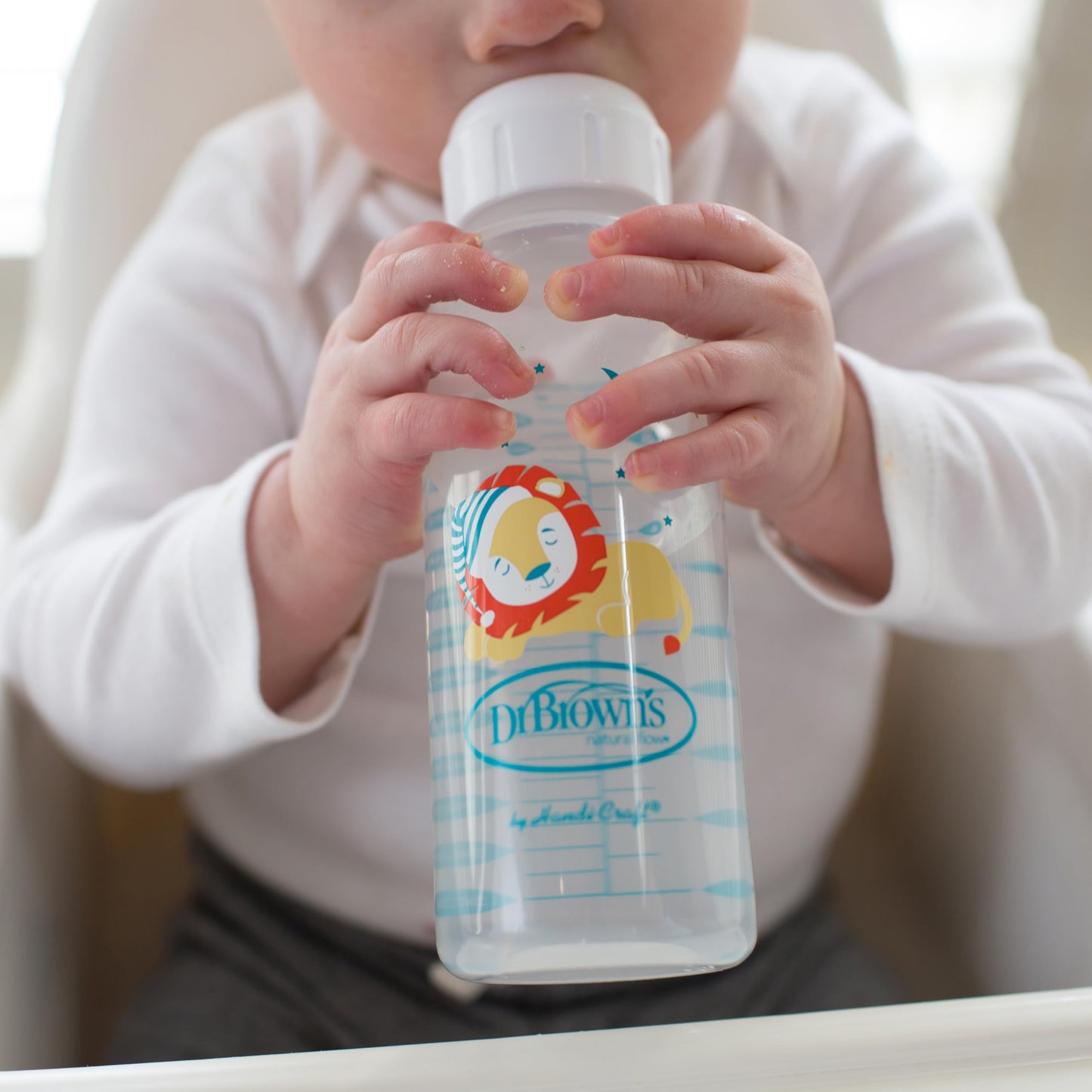Dr. Browns Milestones Narrow Sippy Bottle, 100% Silicone Soft Sippy Spout, 8Oz/250Ml, Lion, 6M+