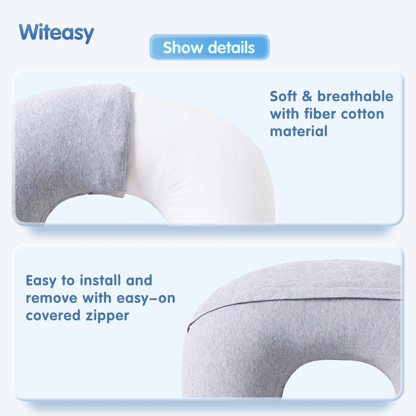 Witeasy Breastfeeding Pillows,Baby Nursing Pillow For Mon And Baby Boy And Girl-Tummy Time Pillow With Removable Cotton Cover-Si