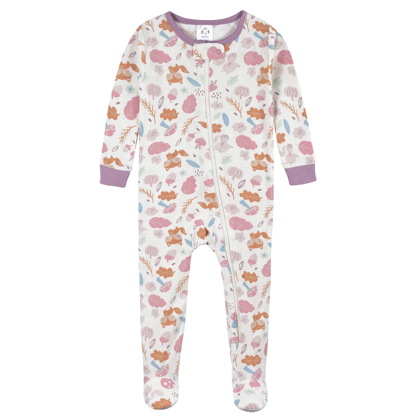 Gerber Baby Girl'S 2-Pack Footed Pajamas, Woodland Floral Purple, 0-3 Months