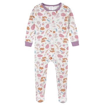 Gerber Baby Girl'S 2-Pack Footed Pajamas, Woodland Floral Purple, 0-3 Months