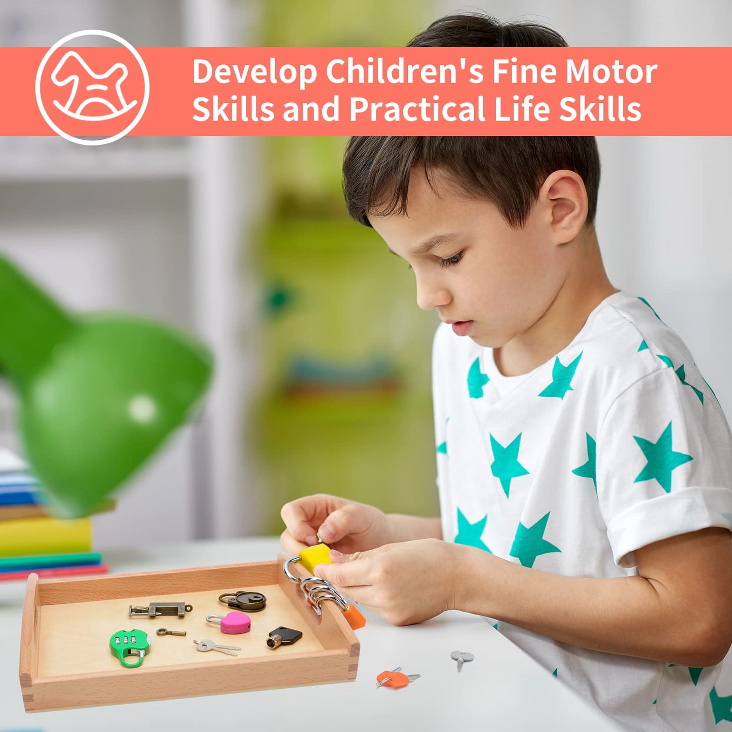 MIKNEKE Montessori Lock and Key Toy Set for Toddlers, Toy Keys Homeschool Preschool Learning Activities, Wooden Montessori Mater
