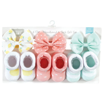 Hudson Baby Baby Girls' Headband And Socks Giftset, Lemon, One Size