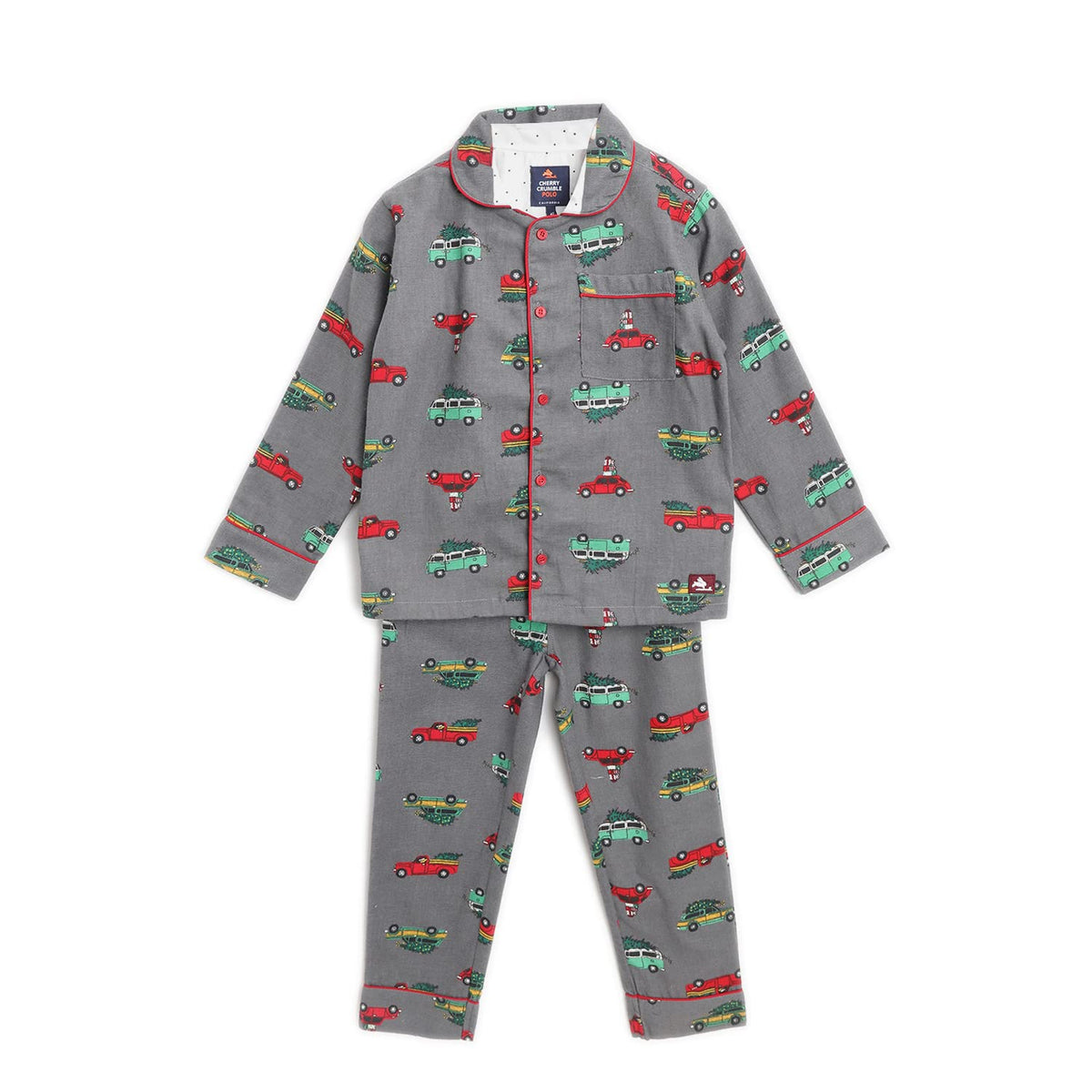 Cherry Crumble Twill Rayon Cotton Printed Grey Full Sleeves Boys & Girls Casual Sleep Wear Comfy Down Summer Sleepwear/Pj Set/Py