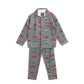Cherry Crumble Grey Printed 100% Cotton Full Sleeves Collar Neck Night Wear Regular Fit Summer Nightsuit for Boys and Girls