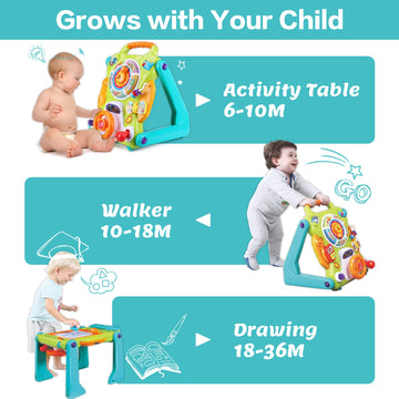 iPlay, iLearn 3 in 1 Baby Walker Sit to Stand Toys, Kids Activity Center, Toddlers Musical Fun Table, Lights and Sounds, Learnin