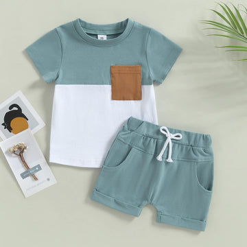 Fhutpw Baby Toddler Boy Clothes Summer Outfits 6 12 18 24 Months Patchwork Short Sleeve T Shirt & Shorts Sets With Pockets