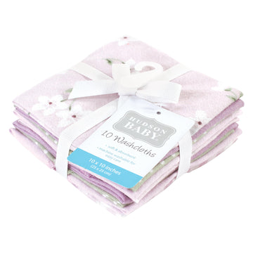 Hudson Baby Unisex Baby Flannel Cotton Washcloths, Purple Dainty Floral 10 Pack, One Size