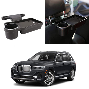 Oshotto (FT04) Foldable Car Auto Headrest Rear Back Seat Table Drink Food Cup Tray Holder Compatible with BMW X7  Black